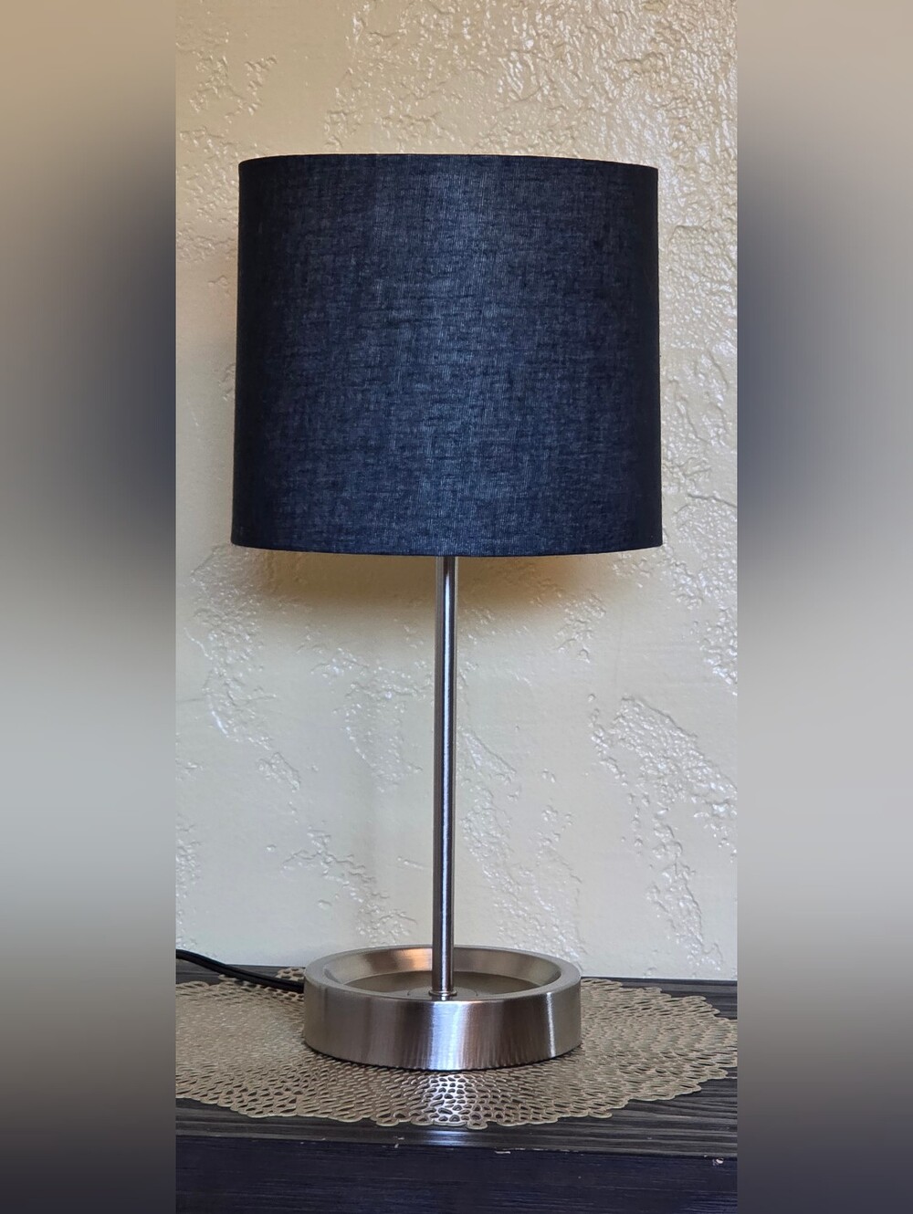 18.5" Tall Silver Table Lamp With Black Shade